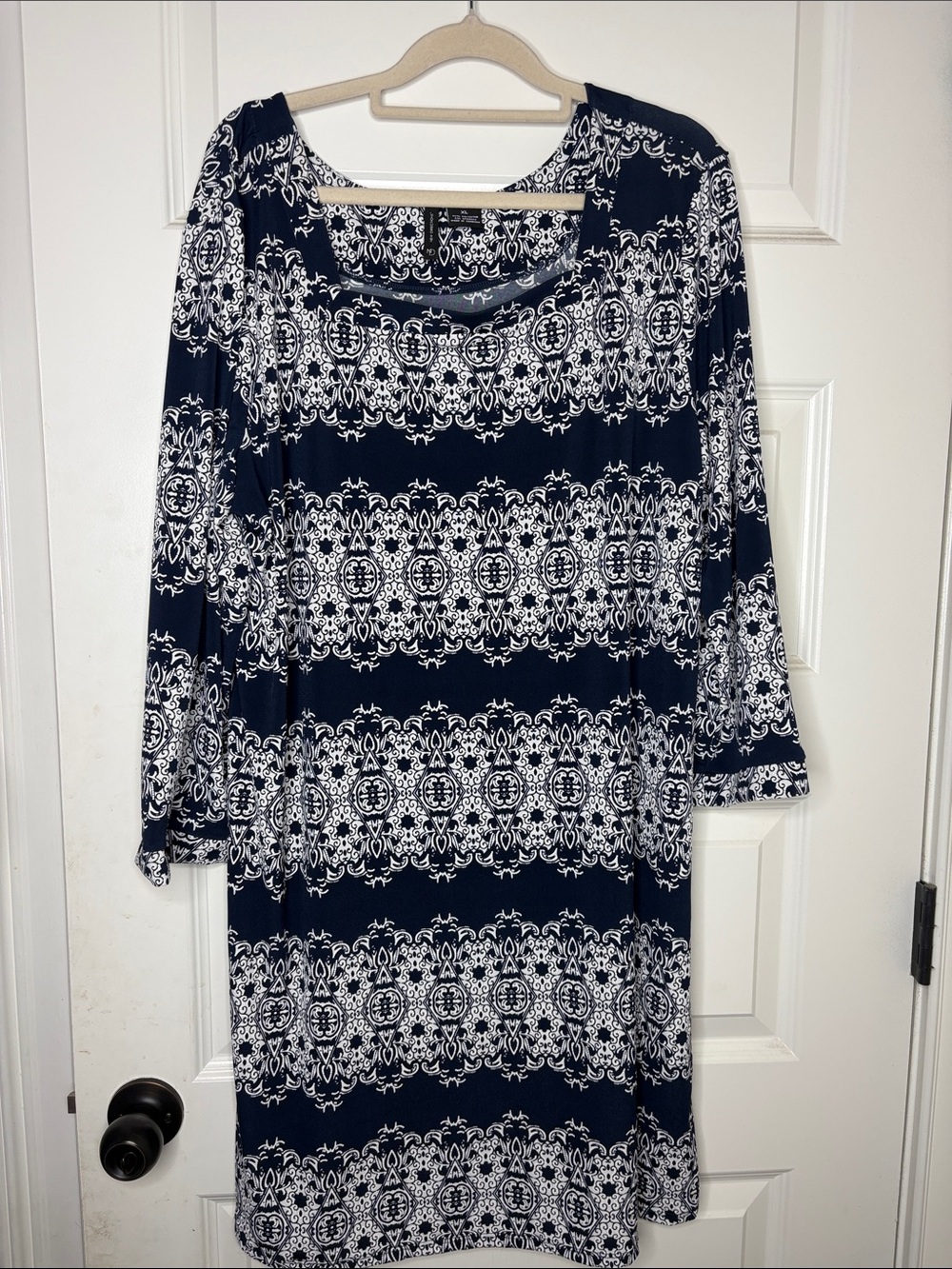 new directions Navy and White Printed Shift Dress